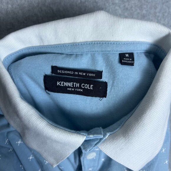 Kenneth Cole New York Men's Light Blue with White Pattern Polo Shirt Size Medium - Picture 3 of 6